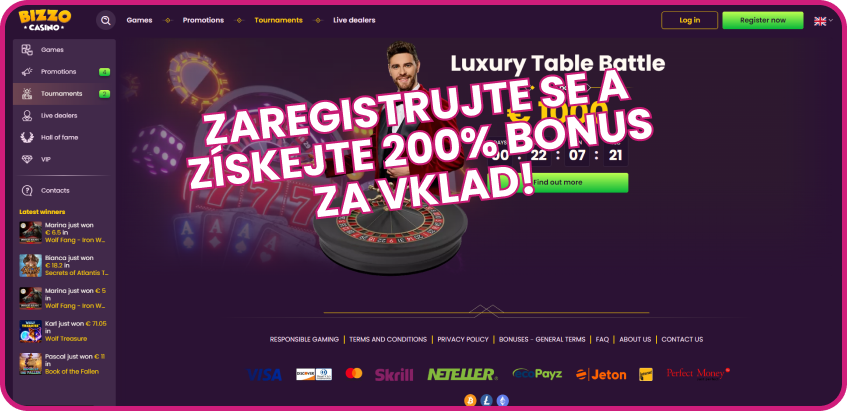 Bonus za první vklad BizzoCASINO🎁